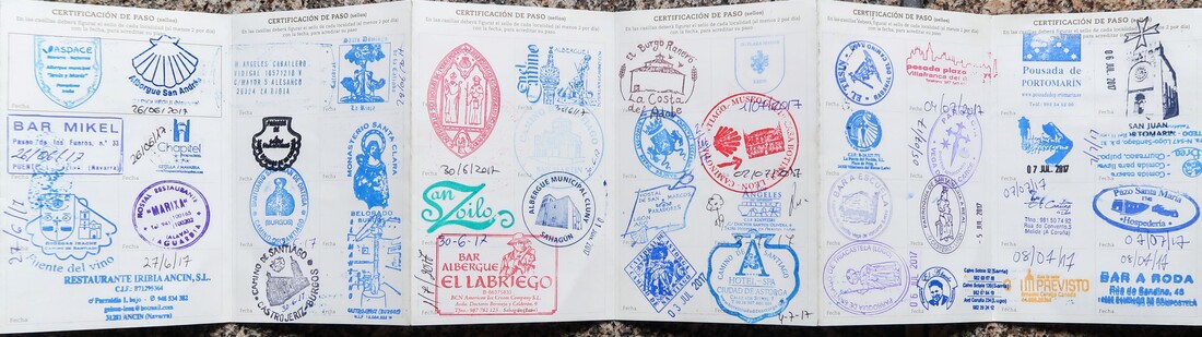 Camino de Santiago Pilgrims passport credential with stamps