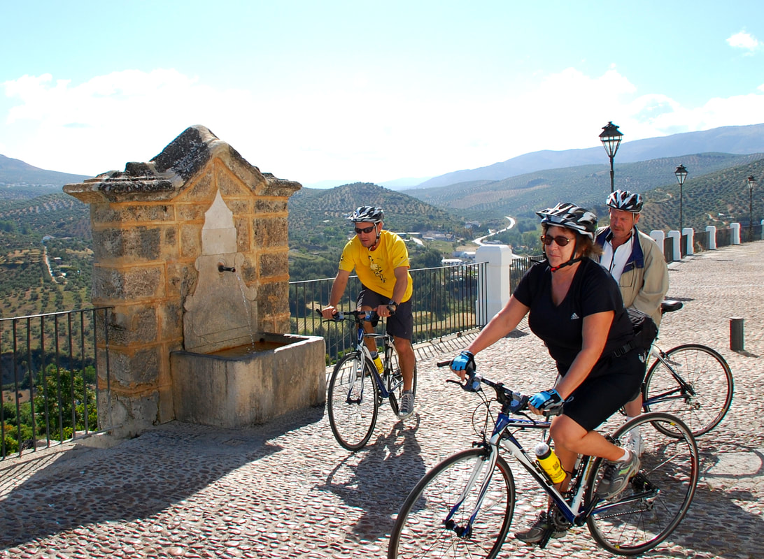 Group of cyclists in Priego de Cordoba in Andalucia in Spain