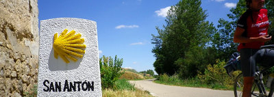 Stone mile marker for the monastery of San Anton on the Camino de Santiago pilgrimage route