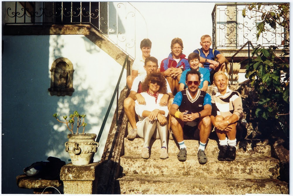 Bicycle tour group in 1986 in the Minho region in Portugal