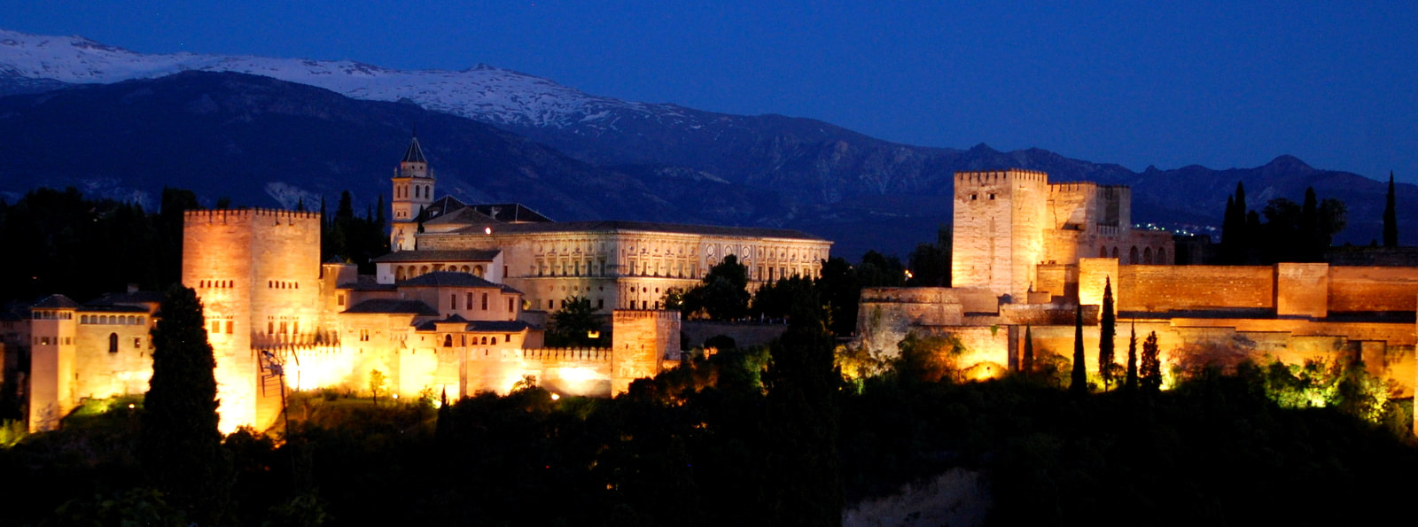 Alhambra palace at night in Granada 