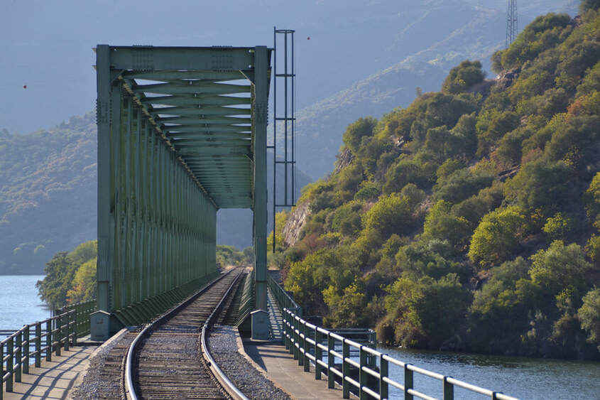 Beautiful railway bridge on the Douro valley train line in Portugal